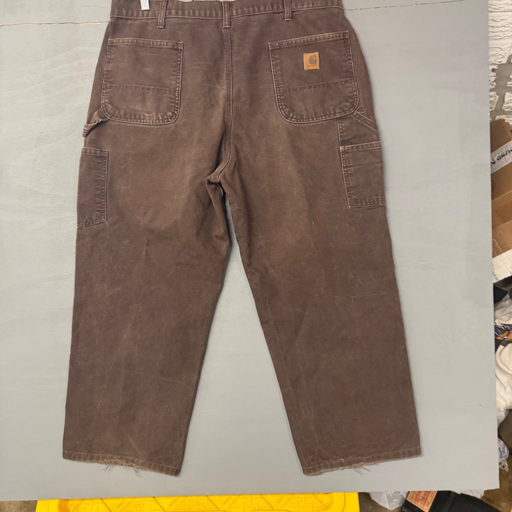 Carhartt Mens 40x30 Dark Brown Duck Canvas Dungaree Fit Carpenter Work Pants 5 - Picture 2 of 5